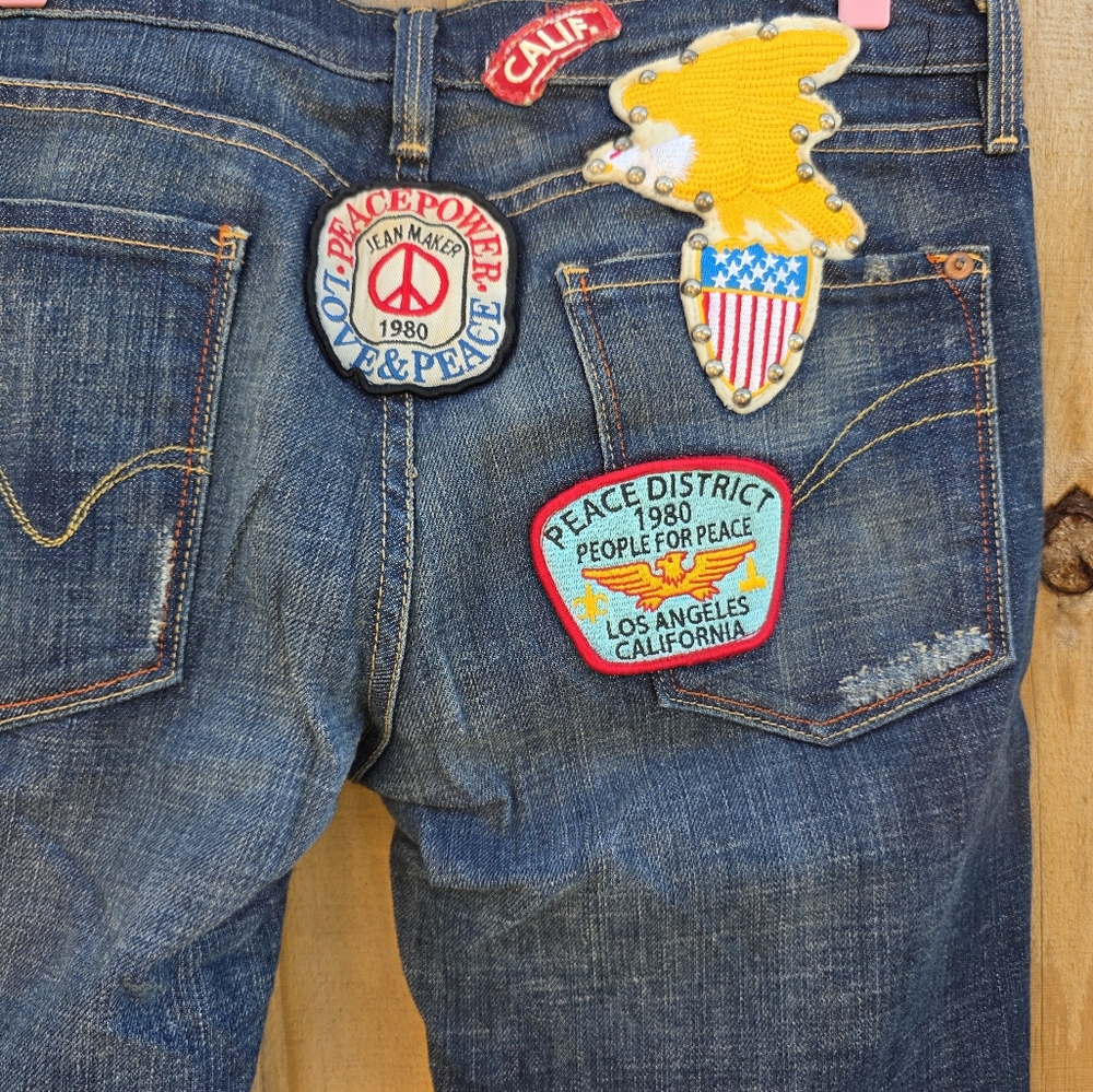Rare Y2K People for Peace Patchwork Jeans – Studded Bootcut Premium Denim